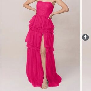 Revelry Fuchsia Strapless Tiered Gown